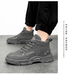 2026 new Men's High Top Boots Trendy Black Motorcycle Boots Outdoor Warm Platform Boots Men Lace-up Leather Boot Bota Masculina