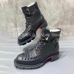 Fashion Lace-up Design Men's Boots Black British Style Small Square Ankle Boots Casual High-top Autumn Winter Men's Shoes