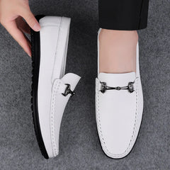 Elegantes Men Genuine Leather Loafers Non Slip Walking Shoes Breathable Outdoor Slip on Flats Casual Shoes Man Driving Moccasins