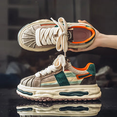 Sneakers Casual Mens Designer Dissolved Sole Board Shoes Fashion Leather Fabric Breathable Height Increased Platform Sport Shoes