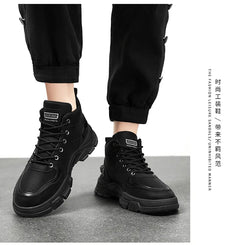 2026 new Men's High Top Boots Trendy Black Motorcycle Boots Outdoor Warm Platform Boots Men Lace-up Leather Boot Bota Masculina