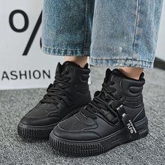 Men Platform Sneakers Lace Up Simple Design Skateboard Flats Outdoor Running Sports Shoes Casual High Top Sneakers For Couple 46