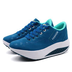Ladies Casual Sports Shoes Breathable Comfortable Wedge Heel Thick Sole Sneakers Lace-up shoes