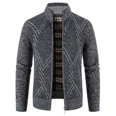Winter Men's Fleece Cardigan Christmas Knit Sweater Coat Business Casual Jacket High Quality Male Wool Cashmere Clothing