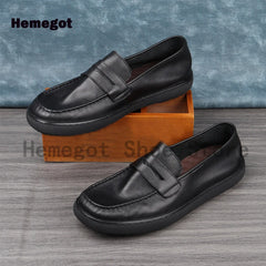 Black Leather Loafers Men Shoes Summer Soft Leather Men's Shoes Cowhide Breathable Single Shoes Handmade Casual Leather Shoes