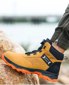 Waterproof Steel Toe Work Shoes Anti Crush Slip Resistant with Rotating Buckle No Tie Cross-Border Labor Protection Shoes