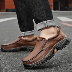Retro Style Leather Loafers Mens Comfort Casual Shoes Breathable Male Driving Footwear Moccasin Travel Climbing Camping Footwear