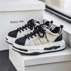 Men's Sneakers Design Printing Leather Casual Sports Shoes Fashion Comfortable Height Increased Flat Platform Skateboard Shoes