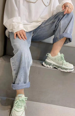 Shoes Women Sneakers Fashion Sole Design Light Color Summer Chunky Luxury Casual Sports Lace-up Basic Walking Shoes