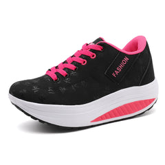 Ladies Casual Sports Shoes Breathable Comfortable Wedge Heel Thick Sole Sneakers Lace-up shoes