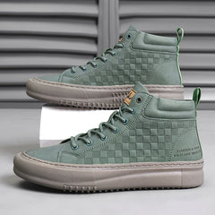 New Fashionable Versatile Men's Shoes, Casual Sports Shoes with Soft Soles and Soft Uppers, Mid-Top Retro Work Shoes, Wear-Resistant Trendy Shoes, British Style Lace-Up Shoes