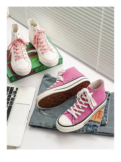 Retro High Top Canvas Shoes Classic Breathable Unisex Spring Autumn Fashionable Couple Style Cotton Lined Flat Bottom Sneakers