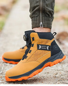 Waterproof Steel Toe Work Shoes Anti Crush Slip Resistant with Rotating Buckle No Tie Cross-Border Labor Protection Shoes