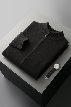 100% Merino Wool Men's Warm Sweater Mock Collar Thickened Zippered Cardigan Autumn Winter New Cashmere Knitted Long Sleeve Tops