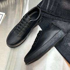 Fashion Thick Sole Black White Soft Men Leather Shoes Platform Men Casual Board Shoes Walking Sport Shoes Lightweight Work Shoes