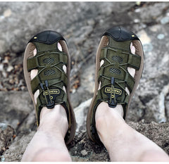 Men Summer Beach Sandals Outdoor Non-slip Wading Shoes Fisherman Leather Breathable Hiking Non-slip Sandals Sandalia Masculina