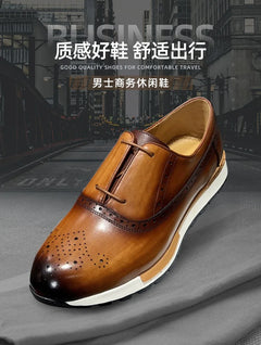 Spring Casual Shoes Men's Genuine Leather Anti-skid Sports Shoes Outdoor Walking Shoes Classic Pointed Breathable Leather Shoes