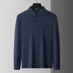 New Men's Business Casual  Long Sleeve Solid Color Polo Shirt Fashionable Warm Comfortable Four Seasons Versatile Top