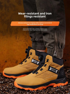 waterproof work shoes high man rotating button safety shoes anti-slip rubber outsole work boots sneakers with steel toe cap