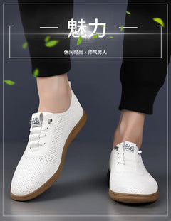 2025 Shoes for Men Leather Casual Shoes Summer New Microporous Slip-on Loafers Fashion Round Toe Sandals Driving Shoes