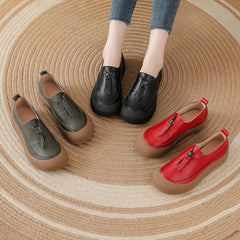Top quality front zip red loafers woman slip-on geunine leather shoes designer womens oxford sneakers plus size female shoe