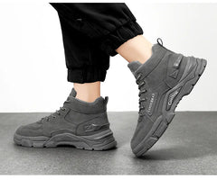 2026 new Men's High Top Boots Trendy Black Motorcycle Boots Outdoor Warm Platform Boots Men Lace-up Leather Boot Bota Masculina