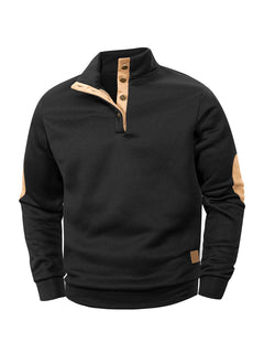 Spring Autumn Men's Casual Pullover Button Down Stand Collar Henley Polo Coats Long Sleeve Stand Collar Sweatshirts for Sport