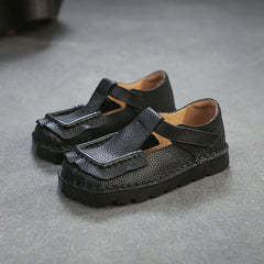 Johnature 2026 Spring New Square Toe Thick Soled Comfortable Commuter Women's Shoes Retro Genuine Leather Flats