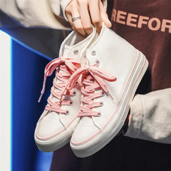 Retro High Top Canvas Shoes Classic Breathable Unisex Spring Autumn Fashionable Couple Style Cotton Lined Flat Bottom Sneakers