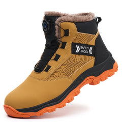 Waterproof Steel Toe Work Shoes Anti Crush Slip Resistant with Rotating Buckle No Tie Cross-Border Labor Protection Shoes