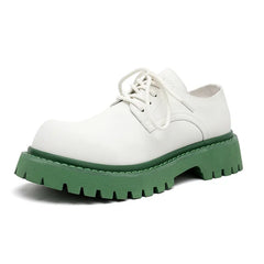 Brand Men's Lace Up Oxford Shoes Thick Sole Business Wedding Shoes Round Toe Green Sole Platform British Outdoor Casual Shoes
