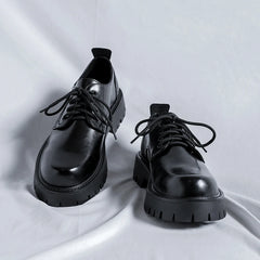 Men Korea Leather Platform Oxfords Slip On Thick Tottom For Male Derby Shoes Casual Loafers Mens Square Toe Formal Dress Shoes