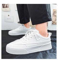 Men White Shoes Leather Casual Sneakers  Trend Platform Shoes Comfortable Vulcanized Shoes for Men White Tenis Masculinos