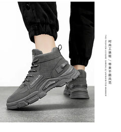 2026 new Men's High Top Boots Trendy Black Motorcycle Boots Outdoor Warm Platform Boots Men Lace-up Leather Boot Bota Masculina