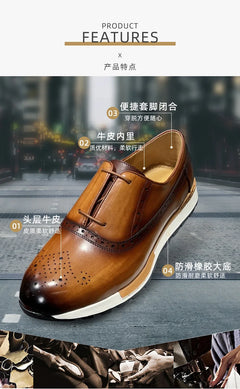 Spring Casual Shoes Men's Genuine Leather Anti-skid Sports Shoes Outdoor Walking Shoes Classic Pointed Breathable Leather Shoes