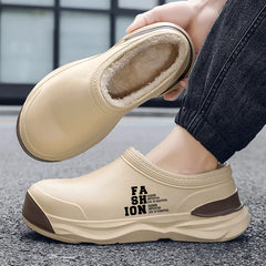 STRONGSHEN Men Plush Warm Chef Shoes Outdoor Garden Clogs Proffesional Waterproof Oilproof Non-Slip Kitchen Shoes For Pet Work