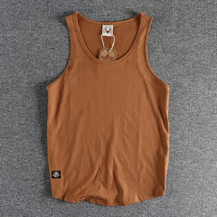 Summer New American Sleeveless O-neck Solid Color T-shirt Men's Fashion 100% Cotton Washed Casual Sports Fitness Basketball Vest