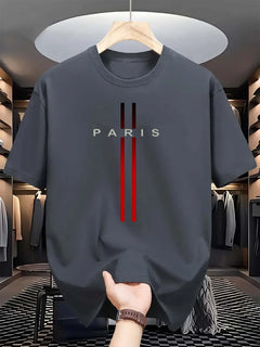 Men's 100% pure cotton summer casual loose fashion Paris letter printed comfortable round neck short sleeved T-shirt top