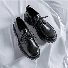 Men Korea Leather Platform Oxfords Slip On Thick Tottom For Male Derby Shoes Casual Loafers Mens Square Toe Formal Dress Shoes