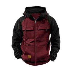 2024 Retro Cargo Hoodies Men's Half Zipper Solid Warm Fleece Sweatshirts Multi Pockets Male Hooded Jackets Thick Outdoor Hooded