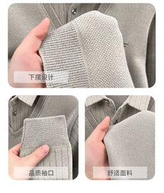 Mens Sweater Polo Collar Label Patchwork Stripes Plush Wool Liner Knitted Thickened Sweater Brand Luxury Print Thermo Menswear