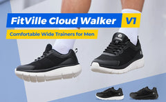 FitVille Men's Walking Shoes Wide Width Max Cushioning Lightweight Sneakers Casual Shoes for Plantar Fasciitis Pain Relief