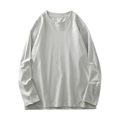 DUKEEN Men's 260G Long Sleeve T Shirts 2025 Spring Pure Cotton Solid Color Basic Crew-Neck Undershirt Men's Loose Tops 11 Color