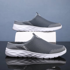 New Mens Half Slippers Summer Breathable Mesh Shoes Men Outdoor Casual Slip on Sandals Comfortable Lightweight Mesh Slippers Man
