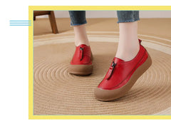 Top quality front zip red loafers woman slip-on geunine leather shoes designer womens oxford sneakers plus size female shoe