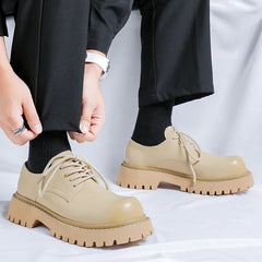 Brand Men's Lace Up Oxford Shoes Thick Sole Business Wedding Shoes Round Toe Green Sole Platform British Outdoor Casual Shoes