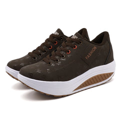Ladies Casual Sports Shoes Breathable Comfortable Wedge Heel Thick Sole Sneakers Lace-up shoes
