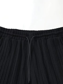 Men's new fashion summer sports solid color crew-neck vertical stripe T-shirt shorts short-sleeved suit Loose two-piece set