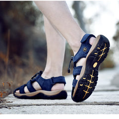 Men Summer Beach Sandals Outdoor Non-slip Wading Shoes Fisherman Leather Breathable Hiking Non-slip Sandals Sandalia Masculina