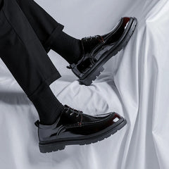 Men Korea Leather Platform Oxfords Slip On Thick Tottom For Male Derby Shoes Casual Loafers Mens Square Toe Formal Dress Shoes